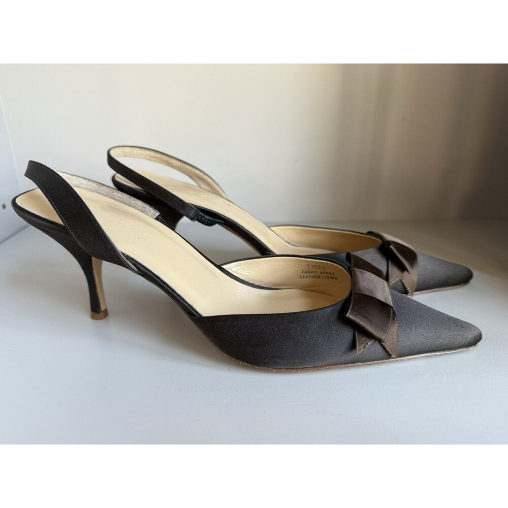 J Crew Satin Sling Back Kitten Heels Brown Bow 9.5 - Picture 3 of 8